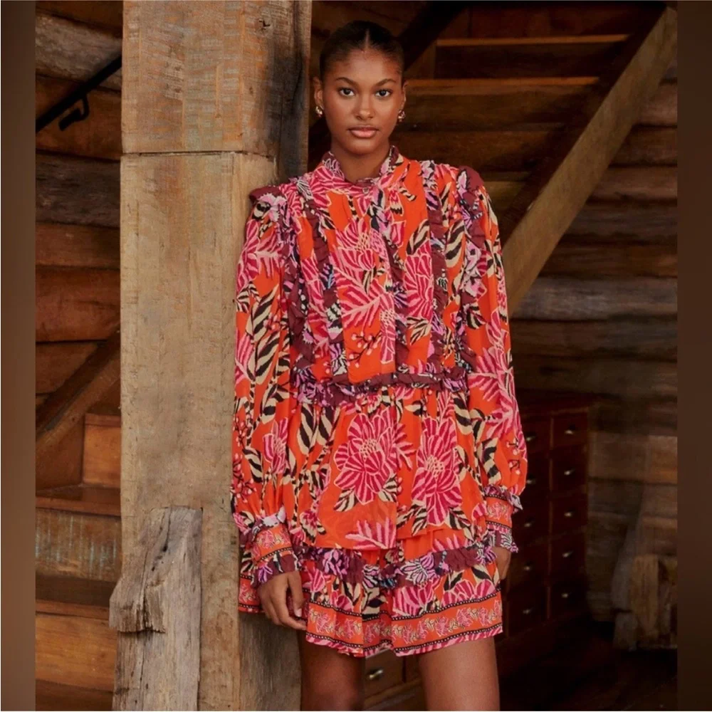 Farm Rio Mixed Floral Ruffle Mini Dress - Picture 3 of 8